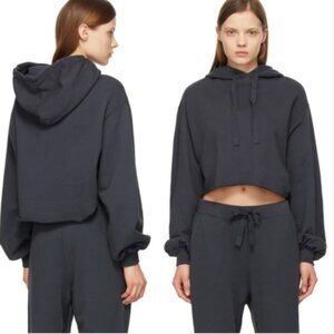 FRAME Easy Cropped Hoodie - washed black, women's size XS
